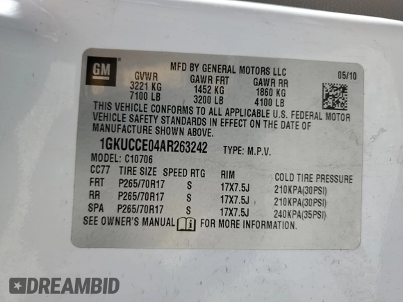 2010 GMC Yukon SLT with VIN 1GKUCCE04AR263242, listed as a Copart auction lot 44727225 with 268,194 mi miles and Salvage Title. Bid and sale history available at carsss.com. Image 14.