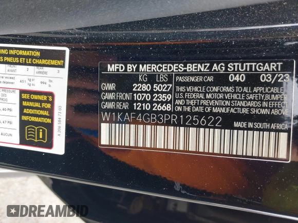 2023 Mercedes-Benz C 300 z VIN W1KAF4GB3PR125622, wystawiony jako IAAI lot #42056728 z przebiegiem 25 549 mil mil oraz . Historia ofert i sprzedaży dostępna na DreamBid. Obrazek 9.