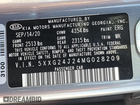 2021 Kia K5 LX with VIN 5XXG24J24MG028209, listed as a Copart auction lot 49917675 with 87,726 mi miles and Salvage Title. Bid and sale history available at carsss.com. Image 13.