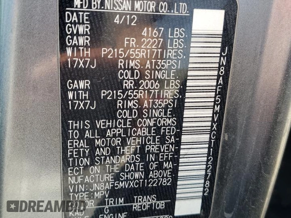 2012 Nissan Juke SL z VIN JN8AF5MVXCT122782, wystawiony jako Copart lot #50645195 z przebiegiem 156 269 mil mil oraz Szkoda całkowita • Salvage title. Historia ofert i sprzedaży dostępna na DreamBid. Obrazek 15.