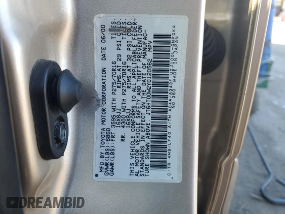 2000 Lexus LX 470 with VIN JT6HT00W2Y0120562, listed as a Copart auction lot 46861685 with 245,525 mi miles and Salvage Title. Bid and sale history available at DreamBid. Image 13.