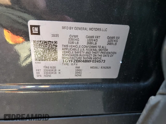 2021 Cadillac XT4 AWD Luxury with VIN 1GYFZBR48MF034573, listed as a Copart auction lot 51114315 with 53,066 mi miles and Salvage title. Bid and sale history available at DreamBid. Image 14.