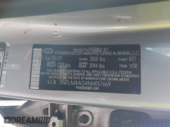 2022 Hyundai Elantra SEL with VIN 5NPLM4AG4NH057669, listed as a IAAI auction lot 41650329 with 14,763 mi miles and . Bid and sale history available at DreamBid. Image 9.