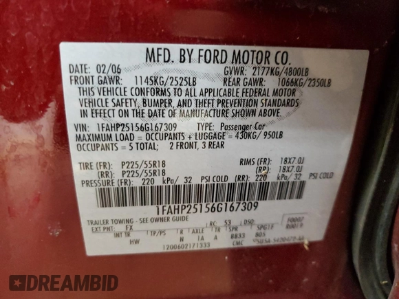 2006 Ford Five Hundred Limited with VIN 1FAHP25156G167309, listed as a Copart auction lot 84726214 with 137,547 mi miles and Salvage Title. Bid and sale history available at carsss.com. Image 14.