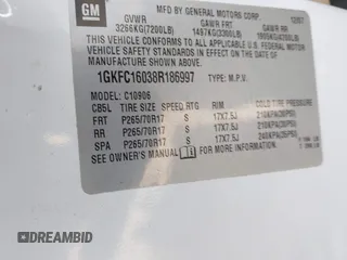 2008 GMC Yukon XL SLT 4SB with VIN 1GKFC16038R186997, listed as a IAAI auction lot 41788484 with 202,832 mi miles and . Bid and sale history available at carsss.com. Image 9.