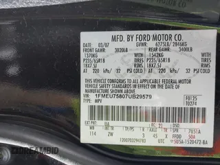 2007 Ford Explorer Limited с VIN 1FMEU75807UB29579, выставлен на аукционе IAAI как лот 41670362 с пробегом 169 322 миль миль и . История ставок и продаж доступна на DreamBid. Изображение 9.