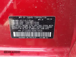 2024 Subaru Impreza with VIN JF1GUABC4R8879894, listed as a IAAI auction lot 41933734 with 6,690 mi miles and . Bid and sale history available at DreamBid. Image 9.