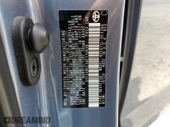 2022 Toyota Corolla SE with VIN 5YFS4MCE4NP110638, listed as a Copart auction lot 53544485 with 22,905 mi miles and Salvage Title. Bid and sale history available at DreamBid. Image 12.
