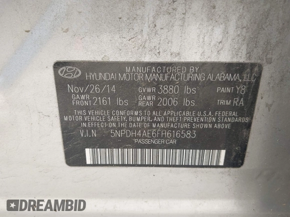 2015 Hyundai Elantra SE z VIN 5NPDH4AE6FH616583, wystawiony jako IAAI lot #42188154 z przebiegiem 105 523 mil mil oraz . Historia ofert i sprzedaży dostępna na DreamBid. Obrazek 9.