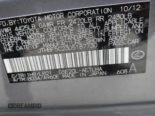2013 Lexus IS 250 with VIN JTHBF5C23D5187730, listed as a IAAI auction lot 42044838 with 80,315 mi miles and . Bid and sale history available at DreamBid. Image 9.