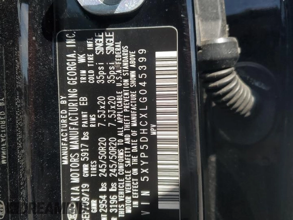 2020 Kia Telluride SX with VIN 5XYP5DHCXLG045399, listed as a Copart auction lot 51464265 with 108,669 mi miles and Salvage Title. Bid and sale history available at DreamBid. Image 13.