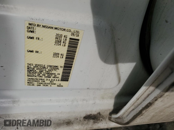 2016 Nissan LEAF SL with VIN 1N4BZ0CP8GC313416, listed as a Copart auction lot 43209205 with 30,845 mi miles and Salvage Title. Bid and sale history available at carsss.com. Image 14.