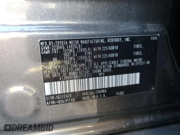 2025 Toyota RAV4 Hybrid XLE Premium z VIN 4T3B6RFV8SU176372, wystawiony jako Copart lot #42589945 z przebiegiem 2 197 mil mil oraz Szkoda całkowita • Salvage title. Historia ofert i sprzedaży dostępna na DreamBid. Obrazek 13.