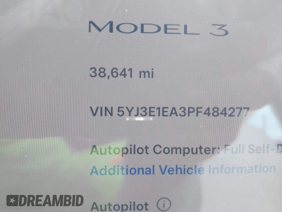 2023 Tesla Model 3 с VIN 5YJ3E1EA3PF484277, выставлен на аукционе IAAI как лот 42558827 с пробегом 38 641 миль миль и . История ставок и продаж доступна на DreamBid. Изображение 14.