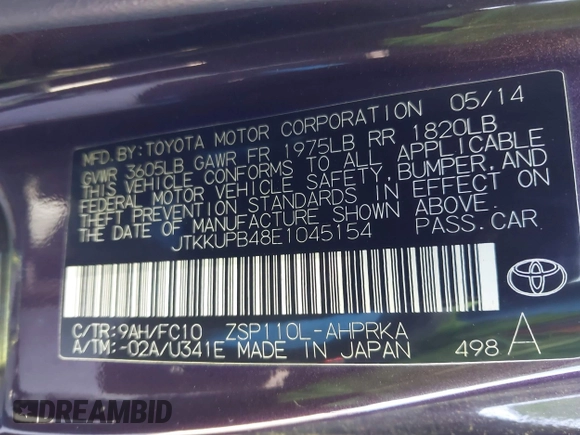 2014 Scion xD with VIN JTKKUPB48E1045154, listed as a IAAI auction lot 42240892 with 98,322 mi miles and . Bid and sale history available at DreamBid. Image 9.