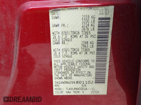 2014 Nissan Xterra S z VIN 5N1AN0NU2EN801102, wystawiony jako IAAI lot #41897456 z przebiegiem 213 620 mil mil oraz . Historia ofert i sprzedaży dostępna na DreamBid. Obrazek 9.