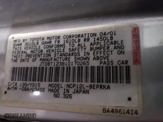 2001 Toyota ECHO with VIN JTDBT123810170265, listed as a Copart auction lot 78328604 with 128,273 mi miles and Salvage Title. Bid and sale history available at carsss.com. Image 12.