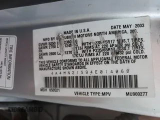 2004 Mitsubishi Endeavor LS with VIN 4A4MN21S94E014060, listed as a Copart auction lot 81908394 with 192,093 mi miles and Salvage Title. Bid and sale history available at carsss.com. Image 13.