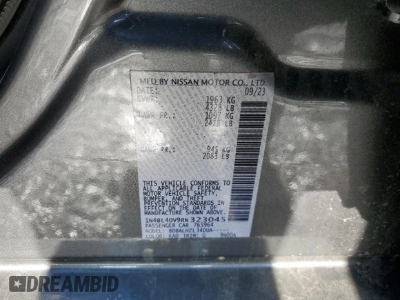 2024 Nissan Altima 2.5 SV with VIN 1N4BL4DV9RN323045, listed as a Copart auction lot 43614655 with 10,433 mi miles and Salvage Title. Bid and sale history available at carsss.com. Image 15.