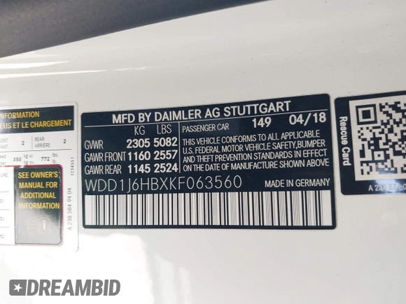 2019 Mercedes-Benz E 450 with VIN WDD1J6HBXKF063560, listed as a IAAI auction lot 42592354 with 47,893 mi miles and . Bid and sale history available at DreamBid. Image 9.