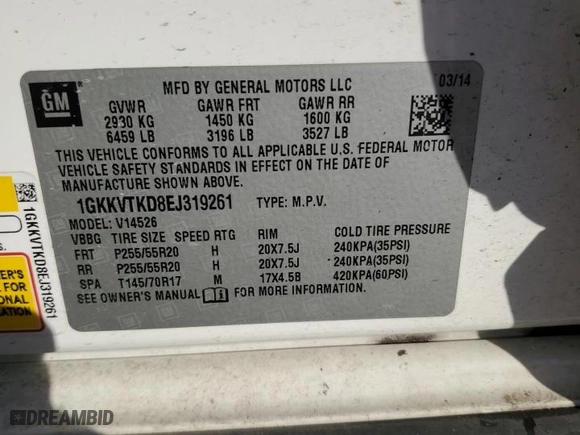 2014 GMC Acadia Denali with VIN 1GKKVTKD8EJ319261, listed as a Copart auction lot 46528555 with 159,990 mi miles and Salvage Title. Bid and sale history available at carsss.com. Image 15.