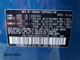 2024 Subaru Outback Wilderness with VIN 4S4BTGUDXR3237785, listed as a Copart auction lot 45799925 with 12,184 mi miles and Salvage title. Bid and sale history available at DreamBid. Image 12.