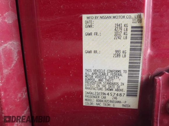 2009 Nissan Altima S with VIN 1N4AL21E39N457487, listed as a IAAI auction lot 42242745 with 155,103 mi miles and . Bid and sale history available at DreamBid. Image 9.