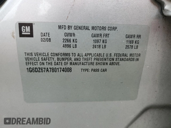 2008 Cadillac STS RWD z VIN 1G6DZ67A780174008, wystawiony jako Copart lot #79279254 z przebiegiem 133 326 mil mil oraz Szkoda całkowita • Salvage title. Historia ofert i sprzedaży dostępna na DreamBid. Obrazek 14.