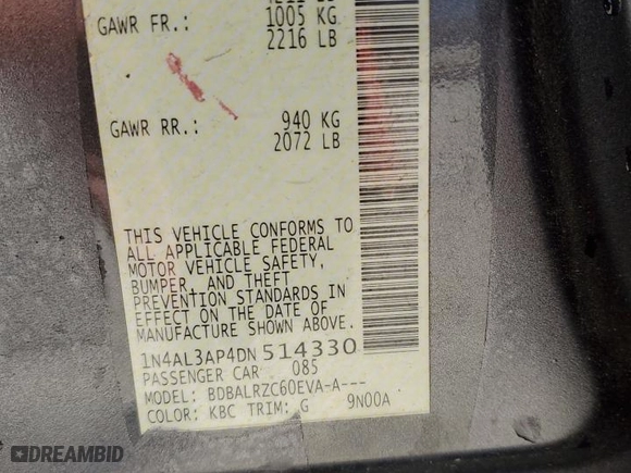 2013 Nissan Altima 2.5 SV with VIN 1N4AL3AP4DN514330, listed as a Copart auction lot 50786415 with 177,694 mi miles and Salvage Title. Bid and sale history available at carsss.com. Image 12.
