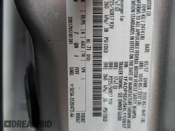 2017 Ford C-Max Titanium z VIN 1FADP5DU5HL110937, wystawiony jako Copart lot #58993795 z przebiegiem 76 914 mil mil oraz Szkoda całkowita • Salvage title. Historia ofert i sprzedaży dostępna na DreamBid. Obrazek 13.