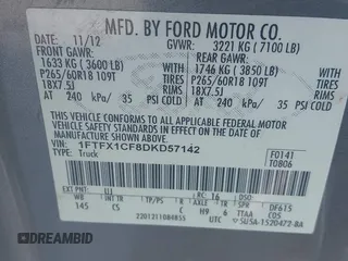 2013 Ford F-150 XL with VIN 1FTFX1CF8DKD57142, listed as a IAAI auction lot 41213305 with 157,031 mi miles. Bid and sale history available at carsss.com. Image 9.