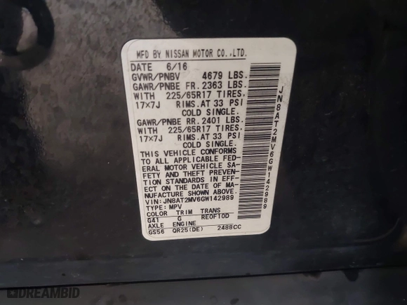 2016 Nissan Rogue SV with VIN JN8AT2MV6GW142989, listed as a IAAI auction lot 41611508 with 201,474 mi miles. Bid and sale history available at carsss.com. Image 9.