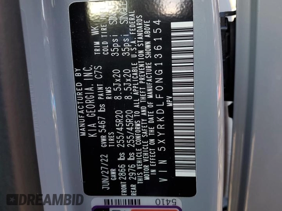 2022 Kia Sorento SX z VIN 5XYRKDLF0NG136154, wystawiony jako Copart lot #50433075 z przebiegiem 17 660 mil mil oraz Szkoda całkowita • Salvage title. Historia ofert i sprzedaży dostępna na DreamBid. Obrazek 14.