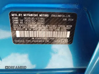 2024 Mitsubishi Mirage ES z VIN ML32AUHJ0RH017988, wystawiony jako IAAI lot #42299387 z przebiegiem 9 205 mil mil oraz . Historia ofert i sprzedaży dostępna na DreamBid. Obrazek 9.