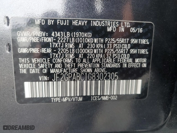 2016 Subaru Crosstrek Premium with VIN JF2GPABC1G8302305, listed as a Copart auction lot 51302485 with 56,809 mi miles and Salvage Title. Bid and sale history available at carsss.com. Image 16.