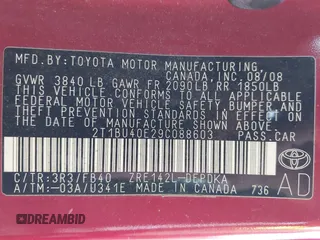2009 Toyota Corolla with VIN 2T1BU40E29C088603, listed as a IAAI auction lot 41745371 with 189,517 mi miles. Bid and sale history available at carsss.com. Image 9.