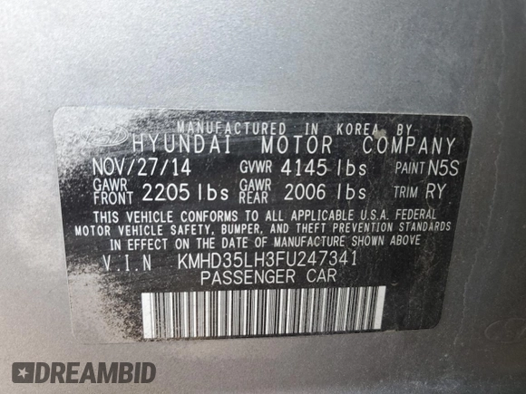 2015 Hyundai Elantra GT with VIN KMHD35LH3FU247341, listed as a Copart auction lot 70271654 with 50,369 mi miles and Salvage Title. Bid and sale history available at carsss.com. Image 13.