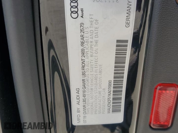 2019 Audi A5 Sportback Prestige with VIN WAUCNCF51KA076890, listed as a Copart auction lot 73203354 with 40,572 mi miles and Salvage Title. Bid and sale history available at carsss.com. Image 14.
