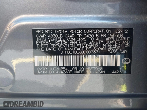 2013 Lexus GS 350 z VIN JTHBE1BL6D5003371, wystawiony jako IAAI lot #42265500 z przebiegiem 210 724 mil mil oraz . Historia ofert i sprzedaży dostępna na DreamBid. Obrazek 9.