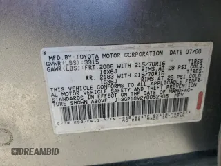2000 Toyota RAV4 with VIN JT3GP10V2Y0052306, listed as a Copart auction lot 54726325 with 244,910 mi miles and Salvage title. Bid and sale history available at DreamBid. Image 13.