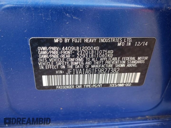 2015 Subaru WRX с VIN JF1VA1A61F9827382, выставлен на аукционе Copart как лот 53705335 с пробегом 66 494 миль миль и Списание • Salvage title. История ставок и продаж доступна на DreamBid. Изображение 14.