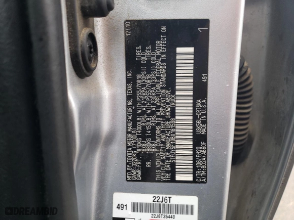 2011 Toyota Tundra 4WD Truck with VIN 5TFUY5F19BX181598, listed as a Copart auction lot 46135805 with NaN miles and Salvage Title. Bid and sale history available at carsss.com. Image 12.
