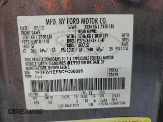 2012 Ford F-150 XL with VIN 1FTFW1EF8CFC66895, listed as a Copart auction lot 53813305 with 97,730 mi miles and Salvage Title. Bid and sale history available at carsss.com. Image 12.