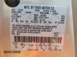 2007 Mercury Mariner Luxury с VIN 4M2CU91157KJ03937, выставлен на аукционе Copart как лот 75427854 с пробегом 141 784 миль миль и На запчасти • Non repairable. История ставок и продаж доступна на DreamBid. Изображение 16.