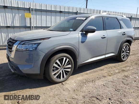 2024 Nissan Pathfinder Platinum with VIN 5N1DR3DG9RC202018, listed as a Copart auction lot 80764234 with 7,999 mi miles and Non Repairable. Bid and sale history available at carsss.com. Image 1.