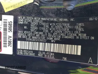 2012 Toyota Sienna XLE AAS with VIN 5TDYK3DC5CS268322, listed as a IAAI auction lot 41515422 with 218,201 mi miles and . Bid and sale history available at DreamBid. Image 9.