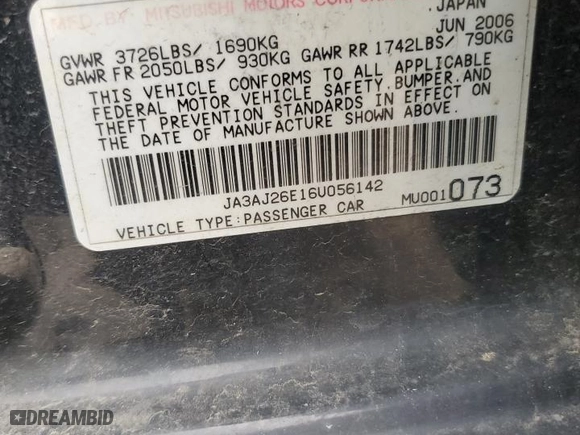 2006 Mitsubishi Lancer ES with VIN JA3AJ26E16U056142, listed as a Copart auction lot 50836145 with 197136 miles and Salvage Title. Bid and sale history available at carsss.com. Image 12.