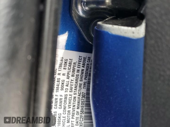 2017 Honda Civic LX with VIN 19XFC2F58HE057307, listed as a Copart auction lot 56064895 with Not provided miles and Salvage title. Bid and sale history available at DreamBid. Image 14.