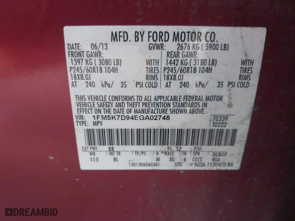 2014 Ford Explorer XLT with VIN 1FM5K7D94EGA02748, listed as a IAAI auction lot 41123742 with 246,910 mi miles. Bid and sale history available at carsss.com. Image 9.
