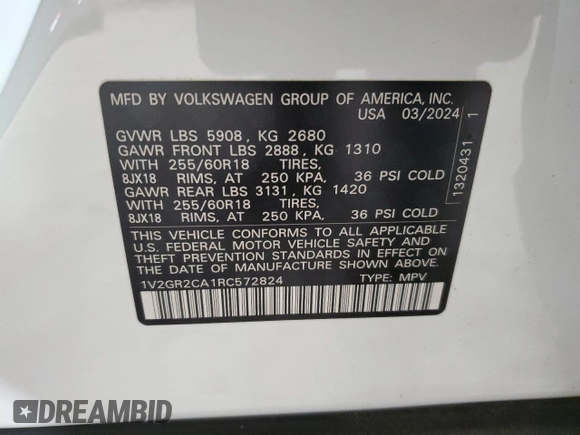 2024 Volkswagen Atlas Peak Edition SEL with VIN 1V2GR2CA1RC572824, listed as a Copart auction lot 86086774 with 7,098 mi miles and Salvage title. Bid and sale history available at DreamBid. Image 13.